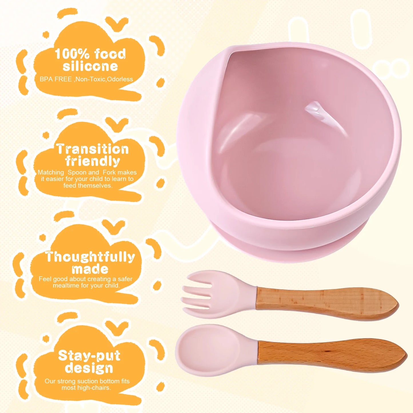 3PCS/Set Silicone Baby bowl, spoon and fork