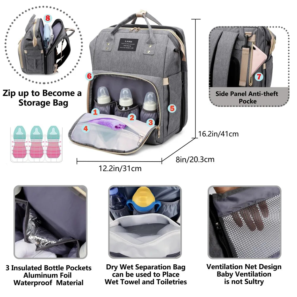 Mommy Bag with Portable Folding Crib Bed