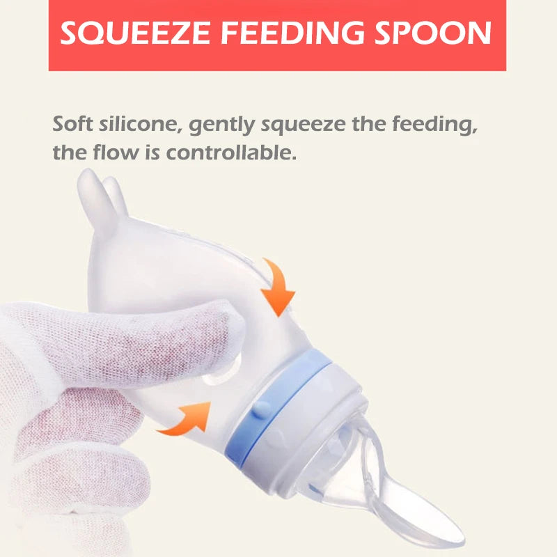 baby silicone squeeze feeding bottle with spoon