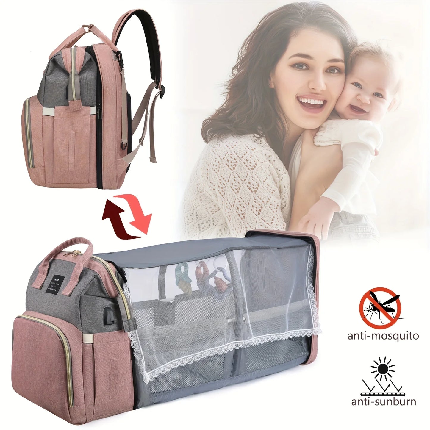 Mommy Bag with Portable Folding Crib Bed