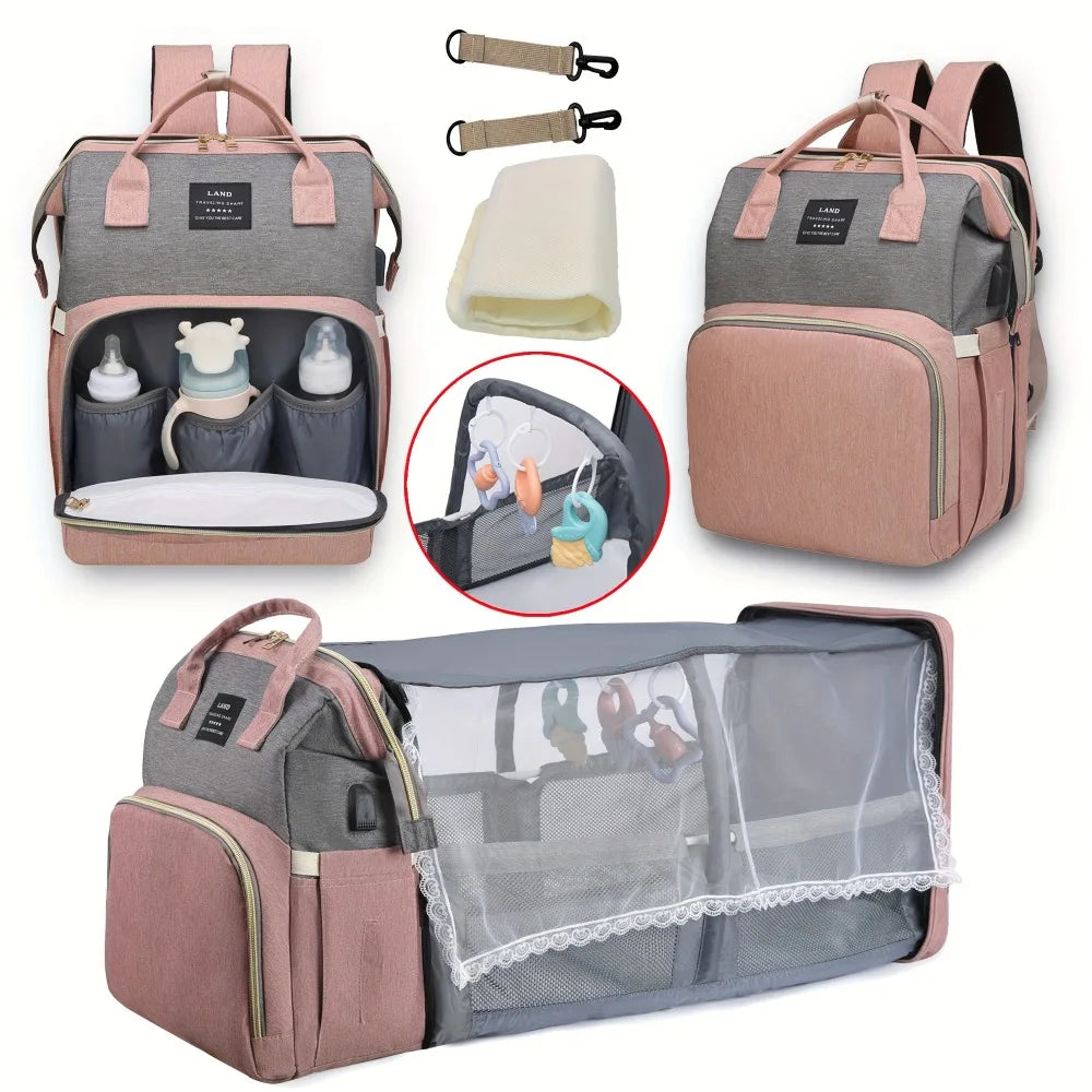 Mommy Bag with Portable Folding Crib Bed